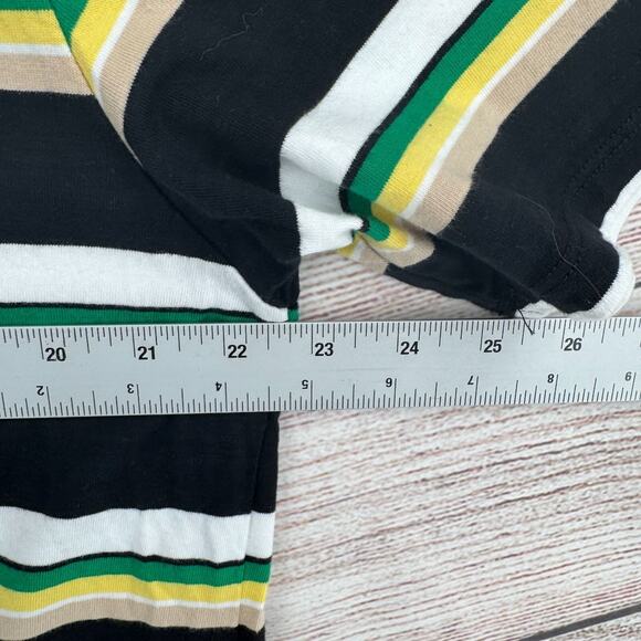 Guess Retro Striped Embroidered T-Shirt Men's Size Medium Black/Yellow/Green - Picture 11 of 14